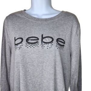 Vintage Y2K Bebe Sport Long Sleeve Cotton TShirt Sequins Womens L Gray